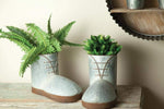 Manual Woodworkers Metal Boot Planters – Gray Rustic Set of Two