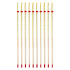 Set of 10 glass thermometers with red stems on a white background