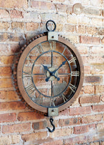 Open Face Industrial Wall Clock with Hook Wood and Metal 30in Height 21.75in Width By Melrose
