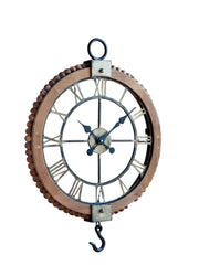 Open Face Country Wall Clock with Metal Hook 30in Height Wooden Frame By Melrose