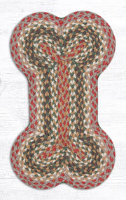 Rustic Medium Dog Feeding Mat – Bone-Shaped Jute Rug in Olive, Burgundy & Gray