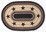 Earth Rugs Black Stars Oval Patch Tread 20"x30" Hand-Braided Jute Rustic Farmhouse Cabin Lodge Accent Floor Mat