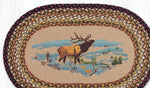 Handcrafted Oval Rug – Winter Elk Scene Braided Jute Mat