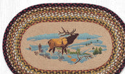 Handcrafted Oval Rug – Winter Elk Scene Braided Jute Mat