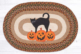 Earth Rugs Halloween Rug – Oval 20x30 Pumpkin & Cat Braided Jute Mat