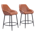 Zuo Modern – Vila Counter Stool Set of 2, 38.6" H Brown Faux Leather Steel Modern Design
