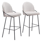 Zuo Modern – Jambi Barstool Set of 2 in Ivory, 42.9" H, Soft Shearling Fabric with Sturdy Steel Legs, Modern Style