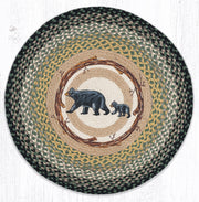 Nature-Inspired Round Rug – Mama & Baby Bear Design on Braided Jute