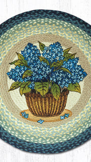 Eco-Friendly Jute Round Rug Blue Hydrangea for Farmhouse Decor 27x27
