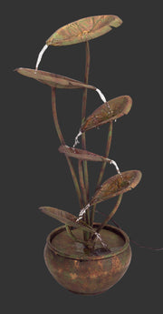 Lotus Leaf Sculptural Water Fountain 30.5 Inch Height Metal Design By Melrose