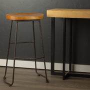 Decorative Industrial Stool 30.5 Inch Height Natural Wood Seat By Melrose