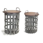Metal and Wood Side Basket Tables Farmhouse Accent (Set of 2) by Melrose