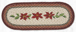 Primitive Poinsettia Oval Table Runner – 13" x 36" Braided Jute Hand-Stenciled Runner For Indoor Decor by Earth Rugs
