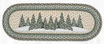 Holiday Village Trees Oval Table Runner – 13" x 36" Braided Jute Hand-Stenciled Runner For Indoor Decor by Earth Rugs