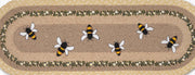 Hand-Stenciled Bee Oval Table Runner Natural Jute Braided