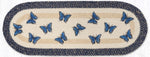 Blue Swallowtail Oval Table Runner – 13" x 36" Braided Jute Hand-Stenciled Runner For Indoor Decor By Earth Rugs