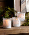 Snowy Scene Glass Votive Holder 3.5 Inch Height Frosted Candle Set By Melrose