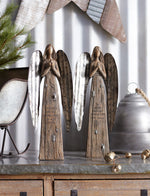 Melrose Rustic Wood Sentiment Angel with Galvanized Metal Wings (Set of 2)