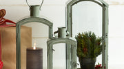 Distressed Metal Lantern Set 21 Inch Height Versatile Indoor Outdoor By Melrose