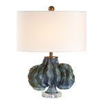 Ruffle Up Blue Green Ceramic Table Lamp 23" H with Crystal Foot, Antique Brass Accents and Linen Shade by Uttermost