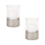 Melrose Glass Hurricane Candle Holder with Honeycomb (Set of 2)