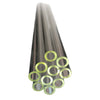 Metallic tube with green circular inserts on a white background