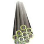 Metallic tube with green circular inserts on a white background