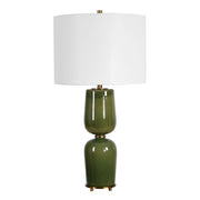 Round Drum Shade Table Lamp with Stylish Moss Green Base