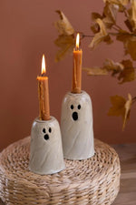 Set of 2 whimsical grey ghost taper candle holders for seasonal displays