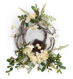 Spring Hydrangea Grapevine Wreath with Nest Detail