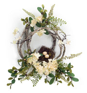 Spring Hydrangea Grapevine Wreath with Nest Detail