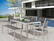Modern Outdoor Bench with Metal Frame and Faux Wood Top