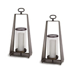 Melrose Glass Candle Holder in Tapered Metal Stand (Set of 2)