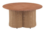 Coffee Table 16.5"H, Natural Finish, Faux Wood Metal, Modern Urban Round Design by Zuo Modern