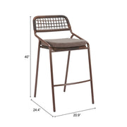 Brown bar stool with dimensions on a white background