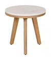 Natural Travertine & Acacia Wood Round Side Table
