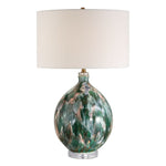 Uttermost Mihaela Drip Glaze Table Lamp – Hand-Fired Ceramic Base with Crystal & Brass Accents, White Linen Shade, 27” High