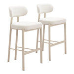 Aurea Barstools Set of 2 – Light Gray Fabric Seat 39.8" H, Powder-Coated Steel with Ergonomic Footrest by Zuo Modern