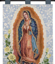 Woven Virgin Mary Wall Art – Religious Decor with Finial Rod