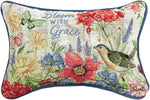 Manual Woodworkers and Weavers Bloom With Grace Word Pillow, Inspirational Decorative Cushion with Floral Typography Design