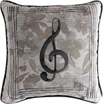 Manual Woodworkers and Weavers Decorative Music Note Throw Pillow, 17" x 17" Woven Cushion with Black Piping in Gray and White