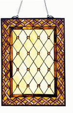 Fine Art Lighting Sunset Stained Glass Window Panel – Amber Hues, Tiffany Style Design, 18" x 24"