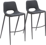 Desi Armless Set of 2 Barstool 40" H, Black Faux Leather Plywood Steel by Zuo Modern