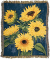 Floral Sofa Throw – Bold Yellow Sunflowers on Blue Woven Cotton Blanket