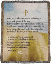 Religious Tapestry Throw – Footprints in the Sand Beach Blanket, 50x60 Cotton