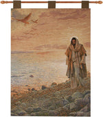 Manual Woodworkers and Weavers "In the World But Not of the World" Wall Hanging, 26" x 36" , Woven Cotton Tapestry with Finial Rod