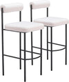 Zuo Modern Livorno Barstool Set of 2 40.2" H Ivory Shearling Fabric Plush Seat Black Steel Frame Modern Style