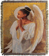 Decorative Angel Wings Cotton Throw – 50x60 Tapestry Blanket in Gold and White