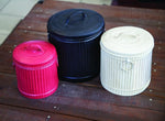 Manual Woodworkers and Weavers Metal Canister Set of 3, Pink Blue White, Decorative Storage Tins for Kitchen or Home Organization