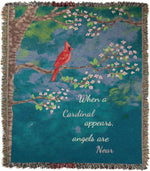 When a Cardinal Appears Light Woven Throw – Nature-Inspired Cotton by Manual Woodworkers